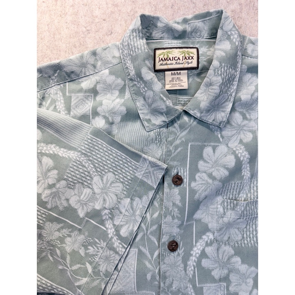 Jamaica Jaxx Button Up Shirt Mens M Sage Green Silk Floral Jacquard Hawaiian